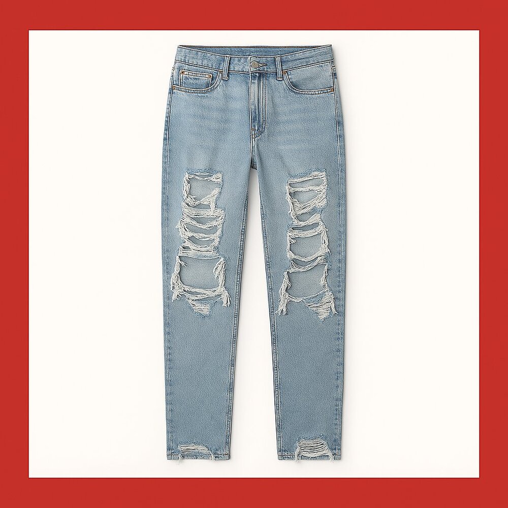 AE Stretch Distressed Ripped Wide Leg Mom Jeans Women’s 14